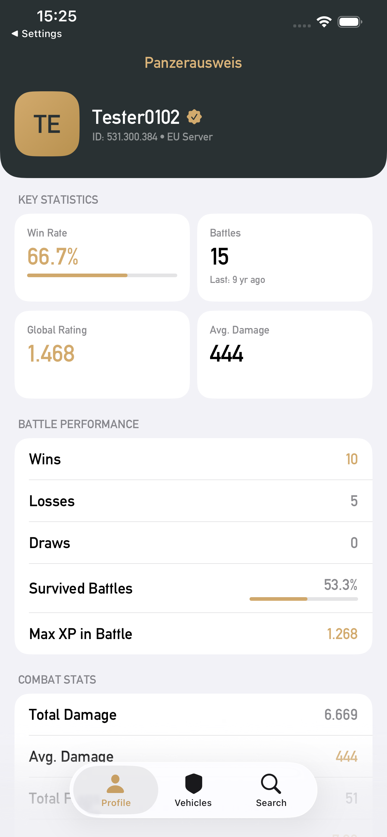 Player Profile — key stats at a glance